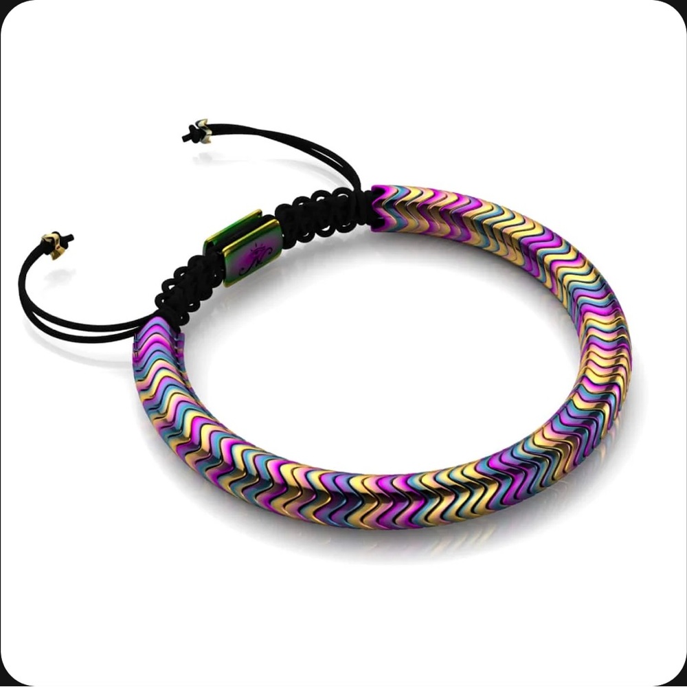 Serpentine | Rainbow Hematite x Unicorn Silver | Double Wave Bracelet